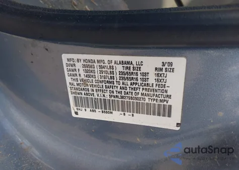 2009 Honda Odyssey Lx из США, поврежденный, VIN 5FNRL38279B050270